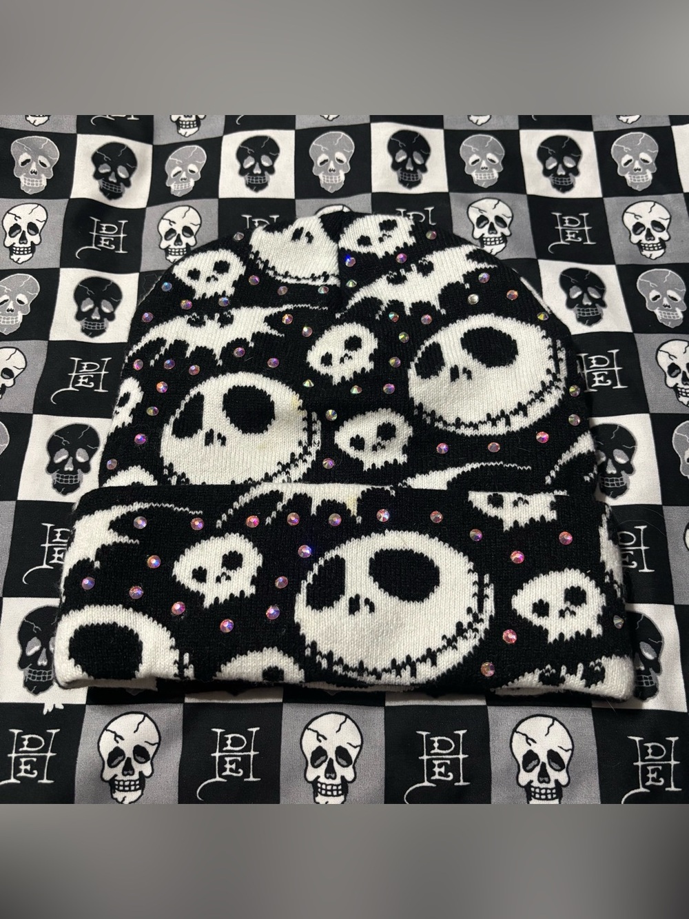 Nightmare Before Christmas Jack Skellington Black and White Rhinestoned Beanie